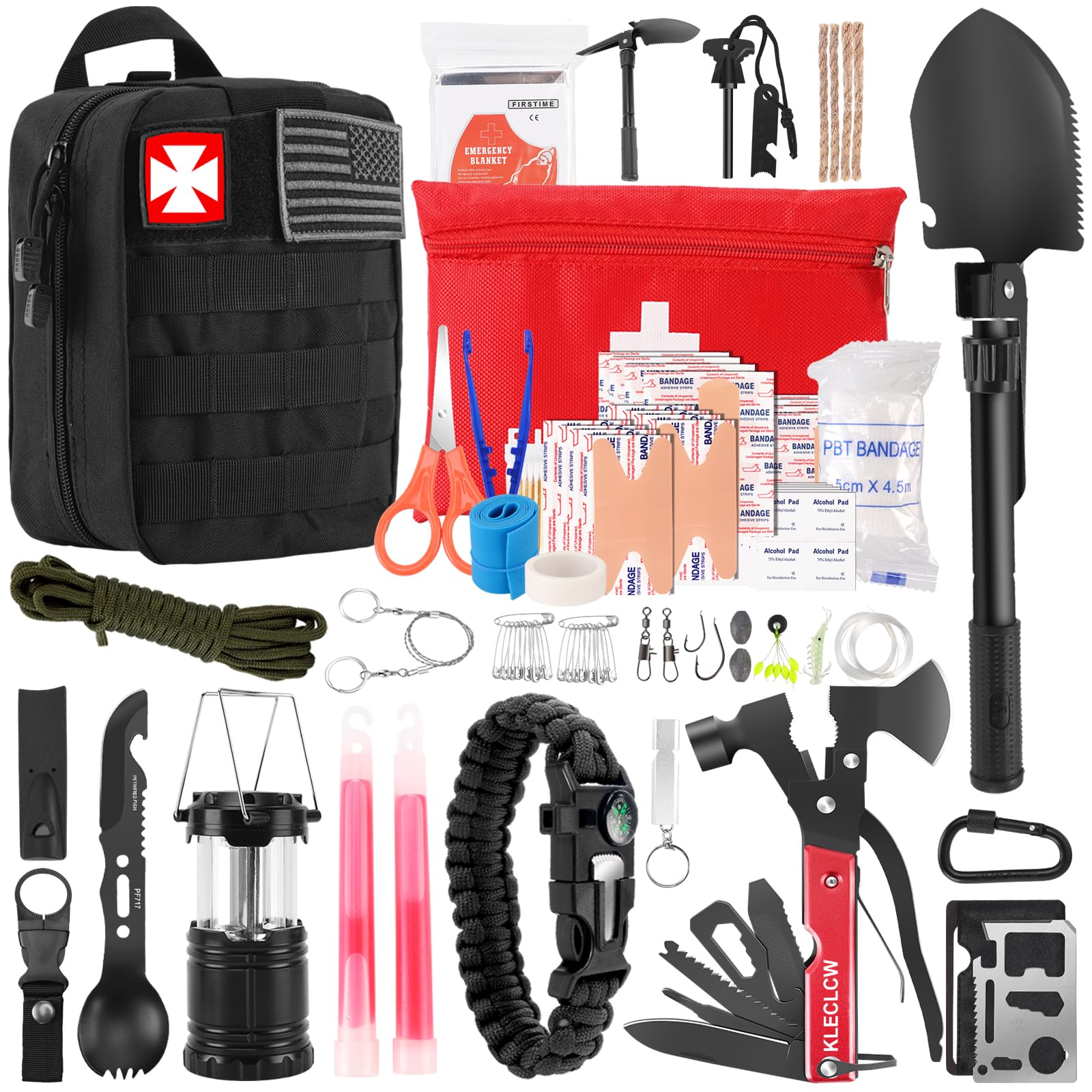 Gifts for Men Christmas Survival Kit and First Aid kit, 160 Pcs Emergency Supplies Camping Accessories with Upgraded Molle Bag for Outdoor Adventure Camping Hiking Hunting