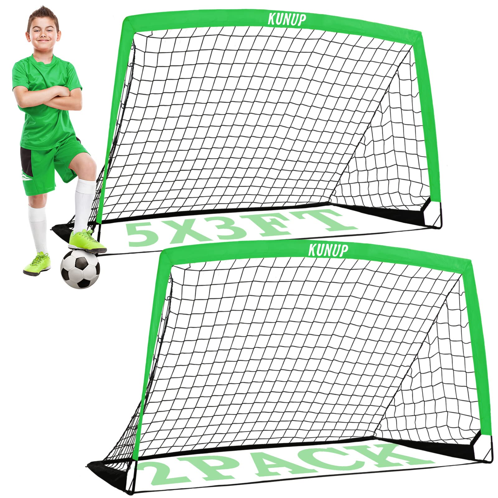 Kids Soccer Goal for Backyard, 5×3FT Easy Foldable Soccer Practice Net with Portable Carrying Bags for Toddler Youth Adult Soccer Training Equipment Outdoor Sports Game