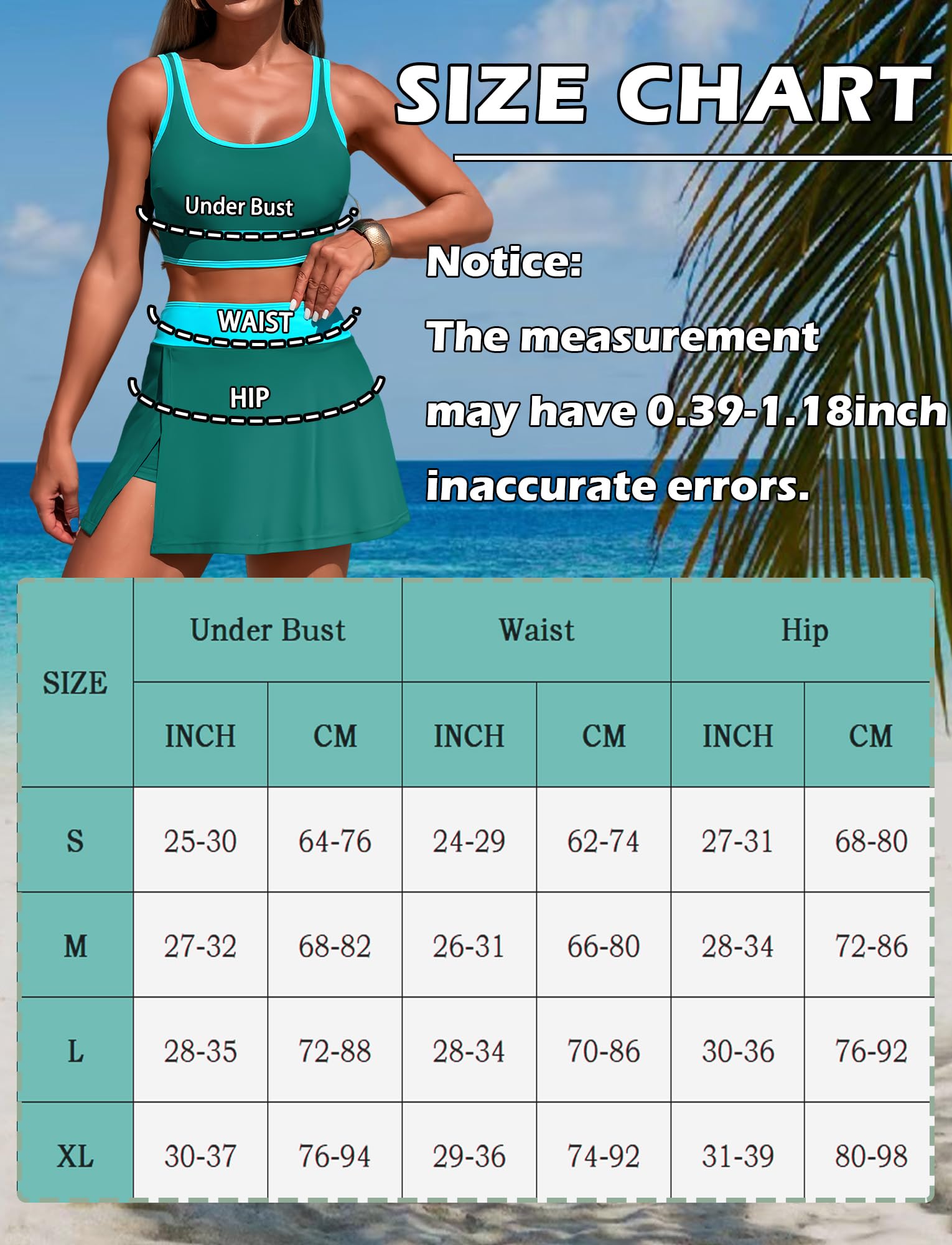 SEAUR Maillot de Bain Deux Pièces avec Jupe Femme Col en U Bikini Push Up Dos Nu Sportif Bikini Set S-XL