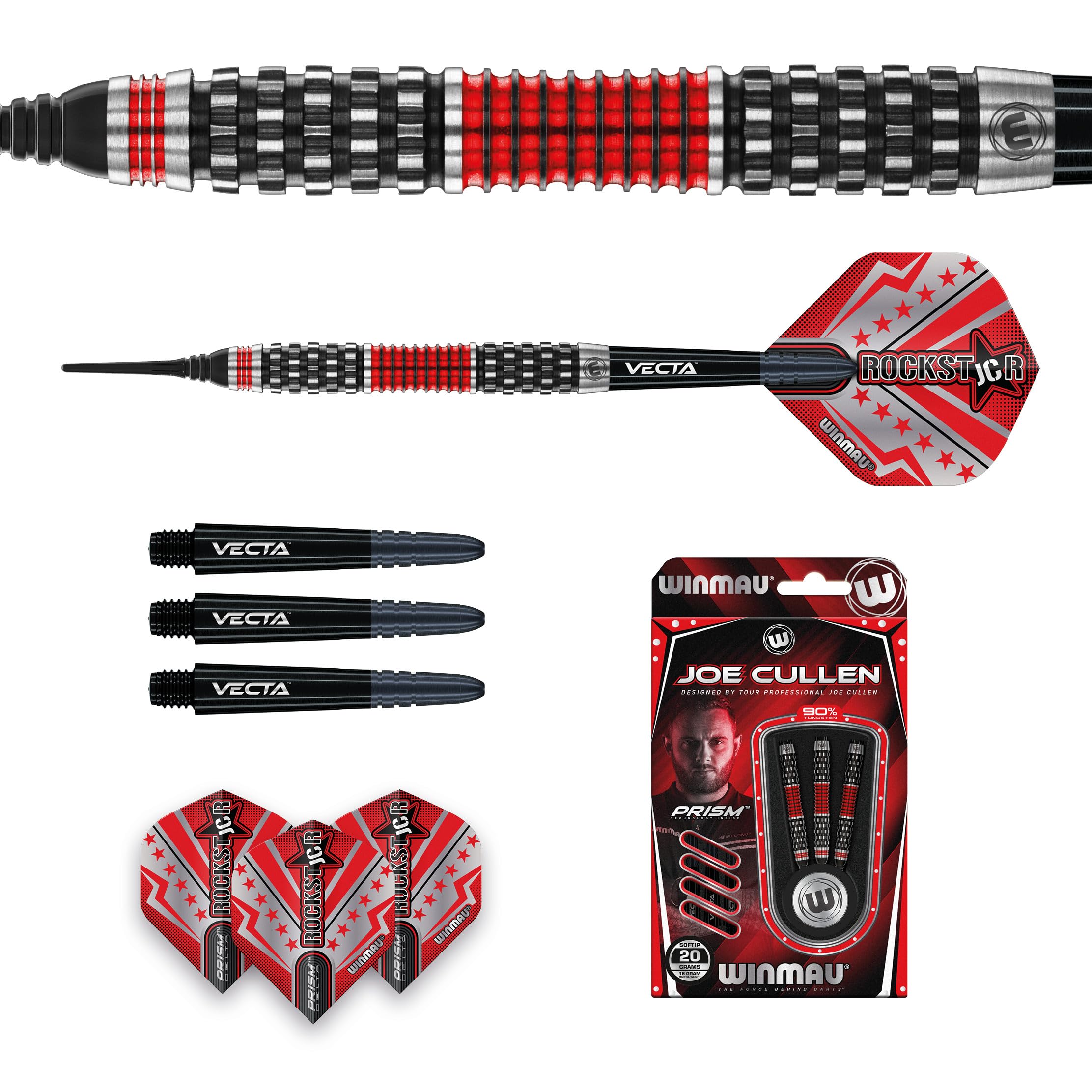 WINMAU Joe Cullen Rockstar Series RS 1.0 Professional Tungsten Darts Set with Flights and Shafts (Stems)