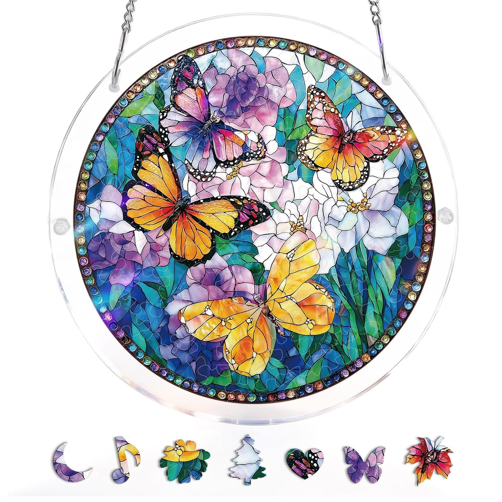 Acrylic Jigsaw Puzzle Suncatcher | 22cm Large Acrylic Puzzles Suncatchers For Windows Hanging | 83 Pieces Stained Glass Window Puzzle Sun Catcher For Adult | Aesthetic Diy Arts & Crafts For Home Decor — image 1