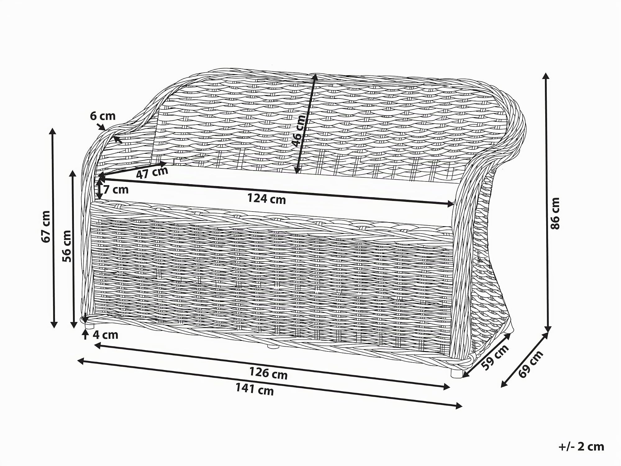 Beliani Gartenbank mit Armlehnen Rattan naturfarben Auflagen beige 141 cm Boho Susua