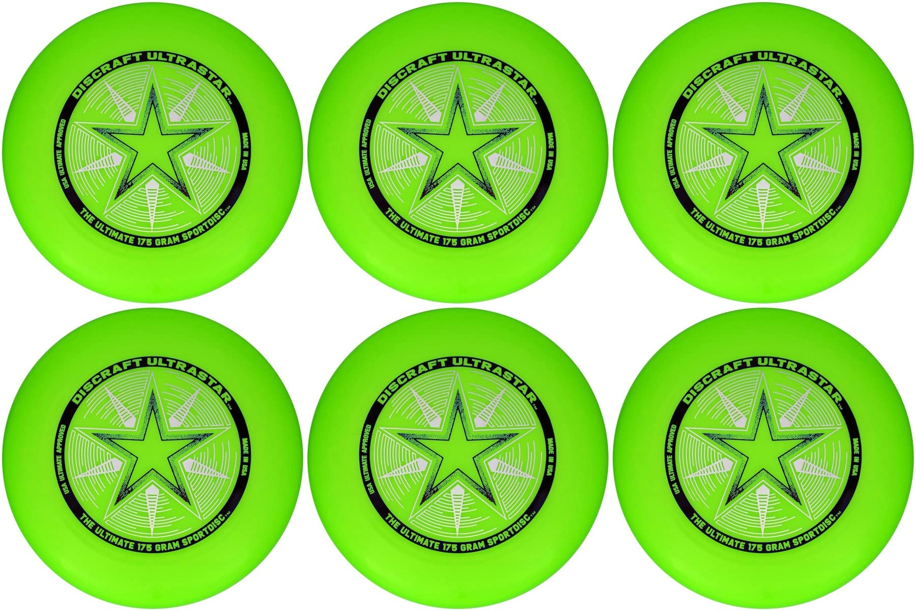 Discraft Ultra-Star 175g Ultimate Frisbee Sport Disc (6 Pack) Green