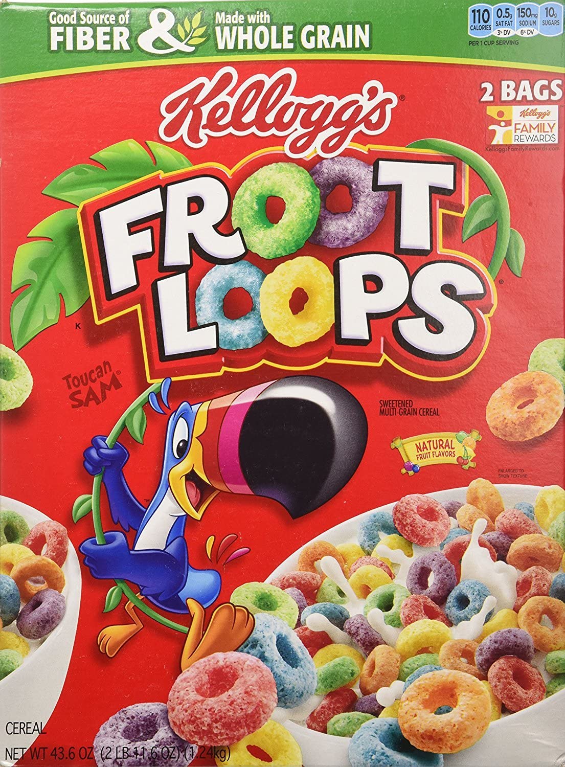 Buy Kellogg’s Fruit Loops Cereal, Froot Loops, 43.6 Ounce Twin Bag Box