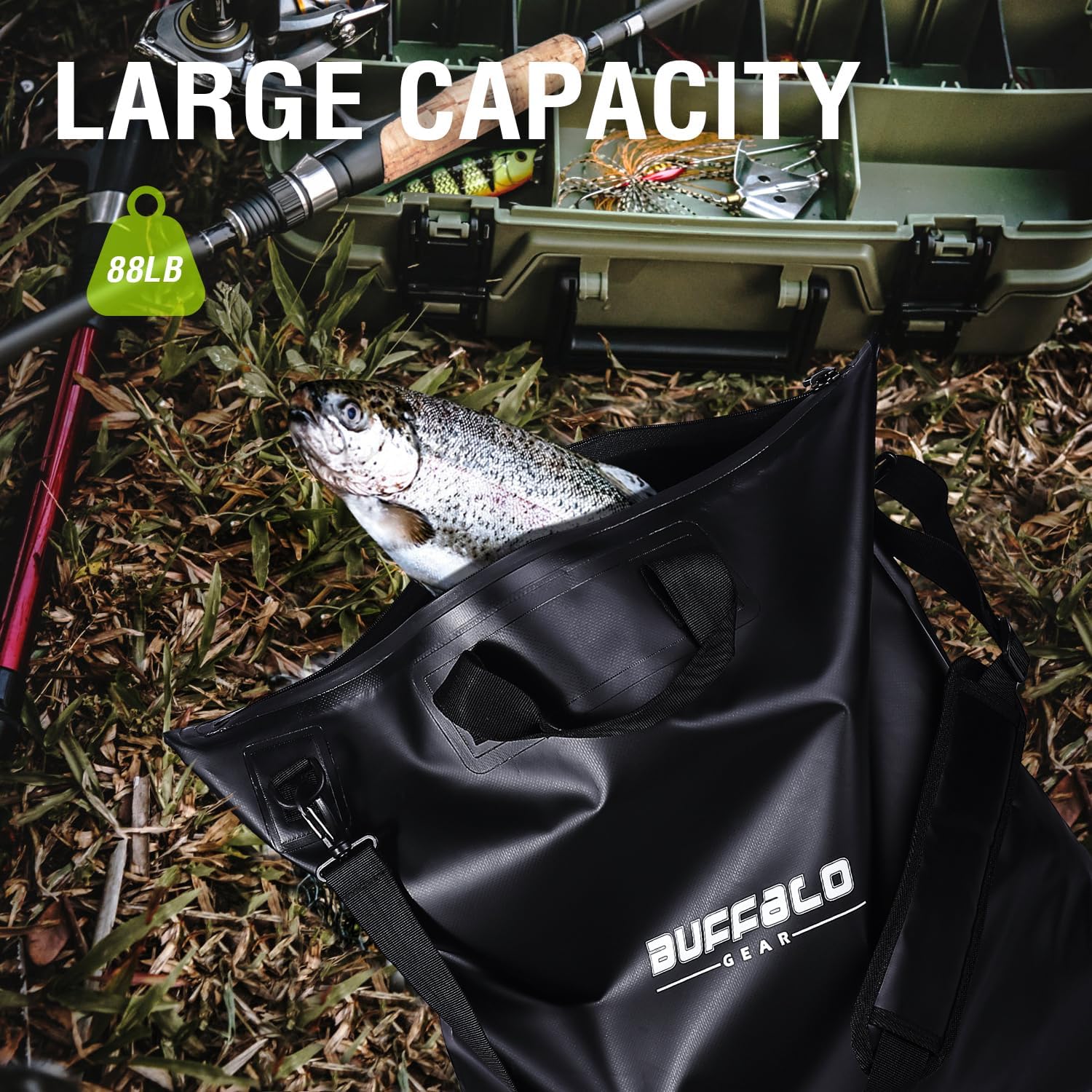 Buffalo Gear Fish Tournament Weigh in Bag for Bass Fishing, Heavy Duty Fish Bag for Caught Fish Waterproof,Leakproof,Puncture Resistant