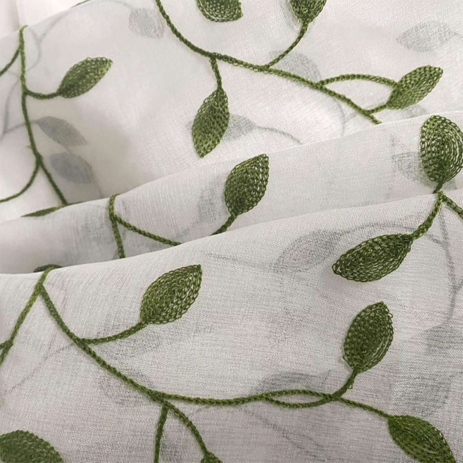 KnSam Halbtransparent Tüllvorhänge mit Ösen Grün, Zweigstelle Blätter Voile Gardinen aus Voile Polyester, 107x160CM(BxH)