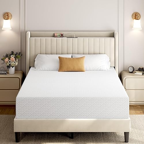 Yaheetech Colchón Queen de 12 pulgadas de 3 capas de espuma viscoelástica de gel refrescante, té verde para un sueño más fresco, firmeza media,
