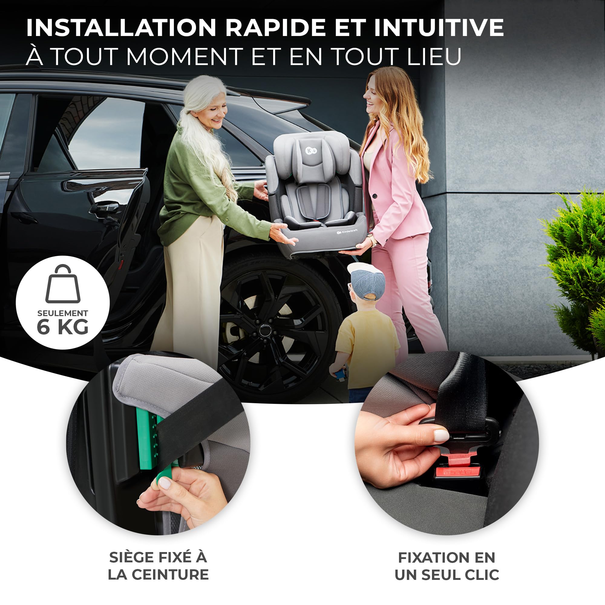 Kinderkraft COMFORT UP i-Size Siège auto bébé Groupe 1/2/3 9-36 kg 15 mois-12 ans Noir
