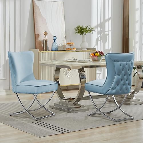 Miniatura 90 de LOULENS Elegance - Juego de 6 sillas de comedor de terciopelo, lujosas sillas de comedor tapizadas copetudas, sillas decorativas de terciopelo real