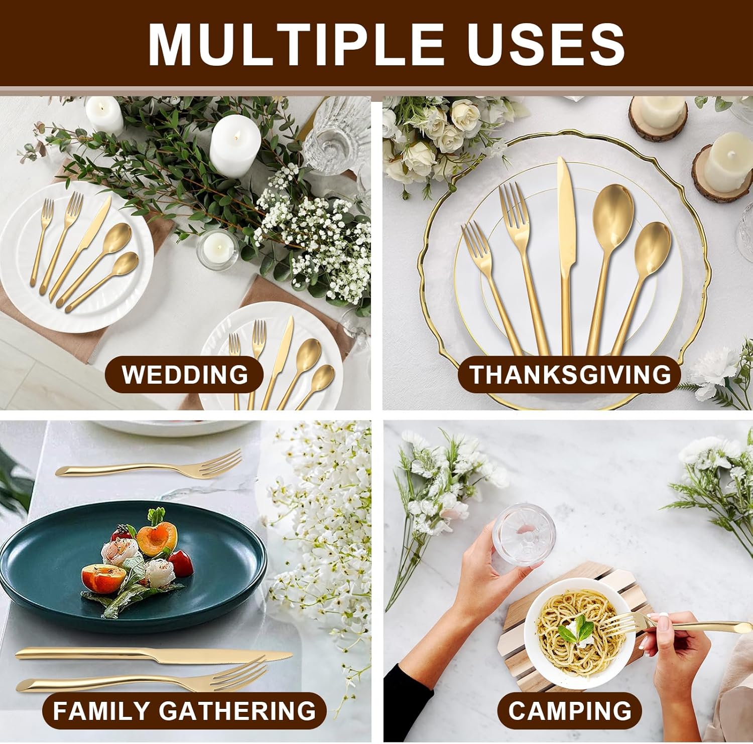 Gold 20-Piece Silverware Set with Handle, Stainless Steel Flatware Set, Cutlery Set Mirror Polished, Dishwasher Safe, Service for 4 - Image 9