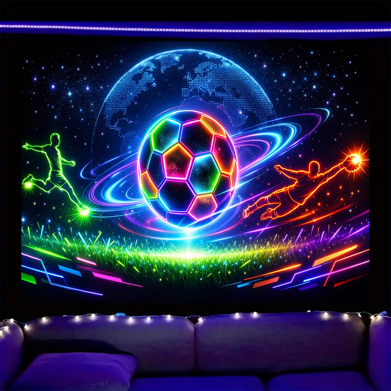 Nuxovilar Neon Soccer Player Wall Tapestry Polyester 78.74x59.05 In