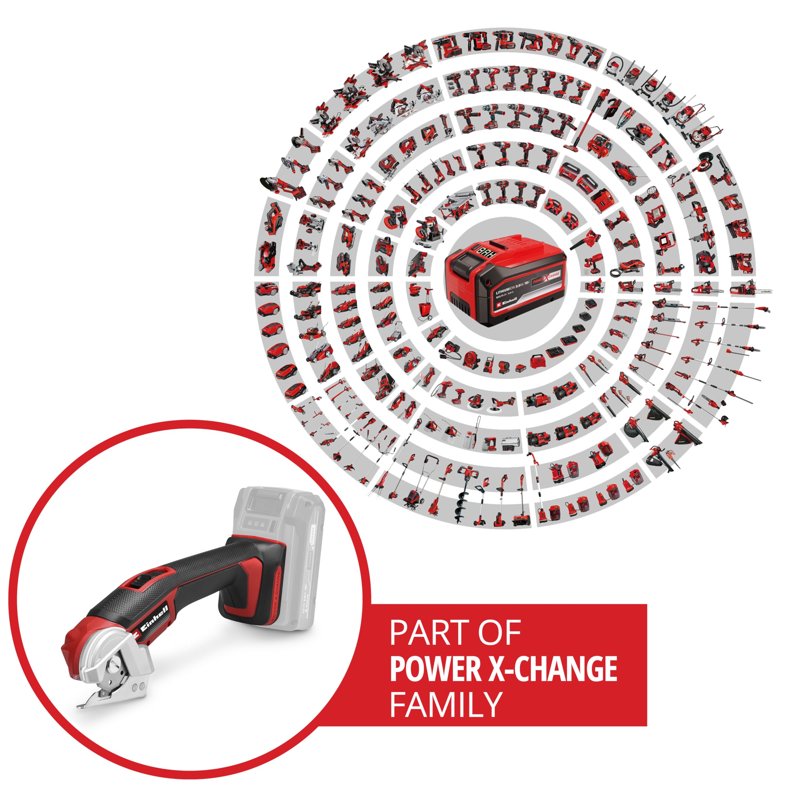 Einhell cortador universal con batería TE-UC 18/6 Li-Solo Power X-Change (18 V, tijeras universales para materiales hasta 6 mm, luz LED, indicador de línea de corte, sin batería)