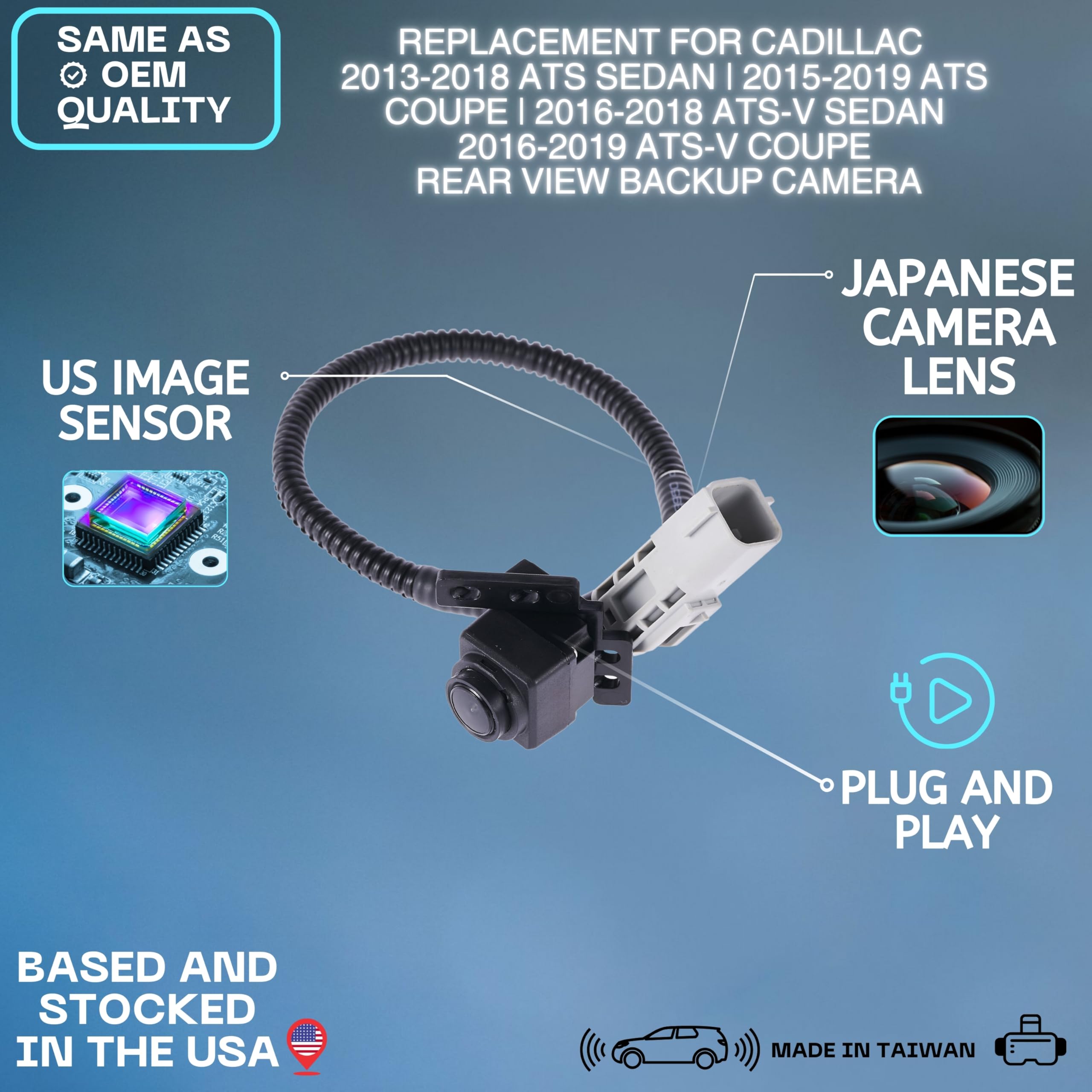 Trunk Handle Backup Camera For Cadillac ATS 2013-2018 – Rear View, Wired