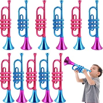 10 Pack 13 Inch Kids Trumpet Toy Colorful Metallic Plastic Trumpet Noise Maker Musical Instrument for Parties and Events, 2 Colors