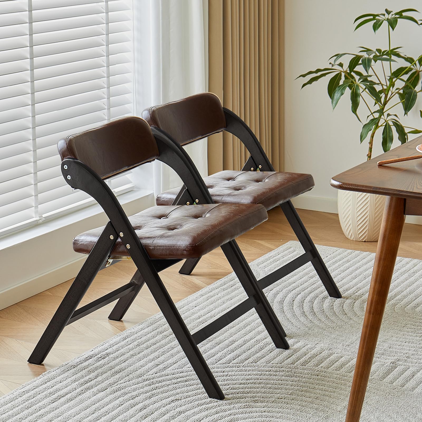 Leesinwing Wooden Folding Chairs Set of 2, Modern Folding Chairs with Padded Seats, Folding Dining Chairs, Padded Folding Chair for Party Chairs,