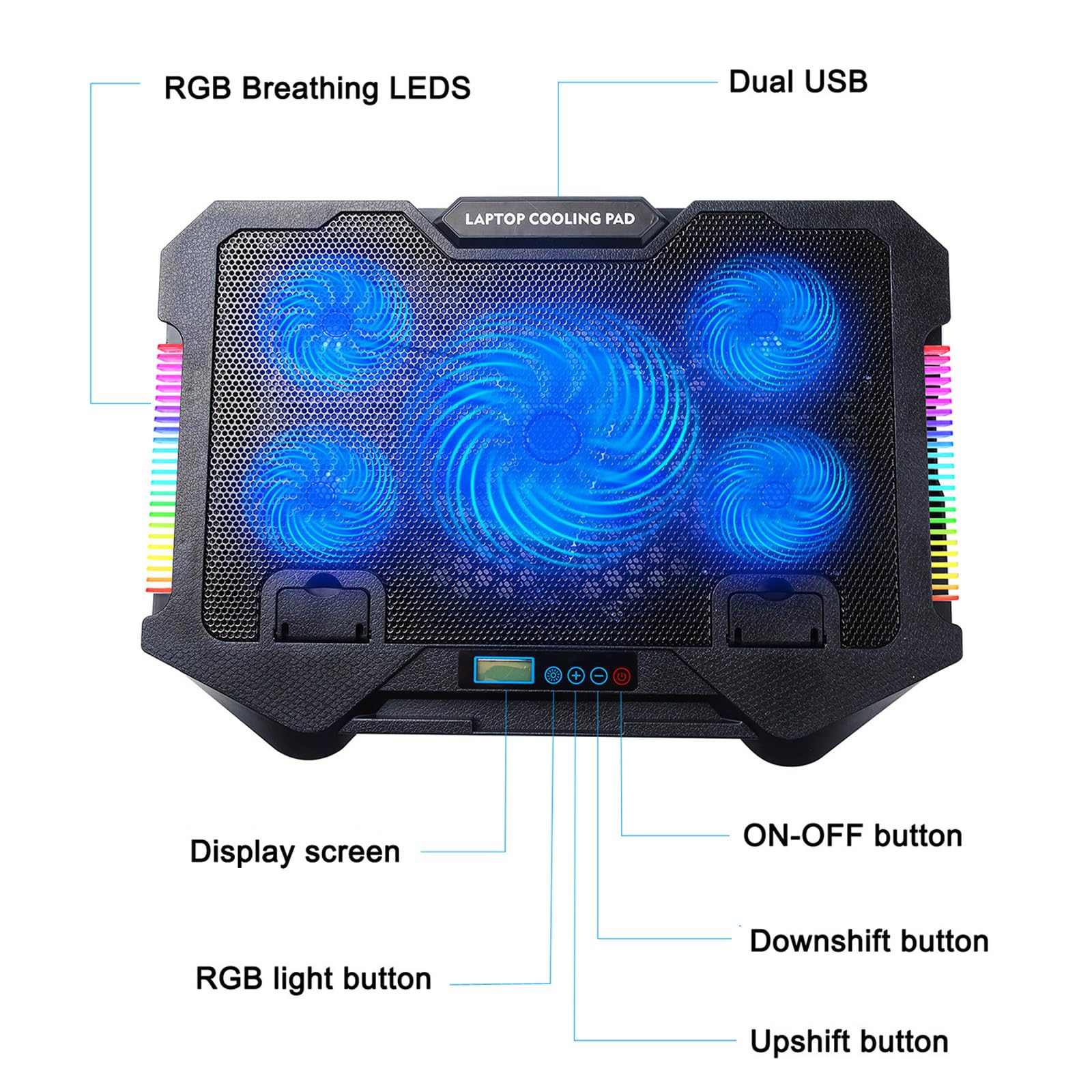 Almohadilla de refrigeración para portátil con luces LED y soporte para