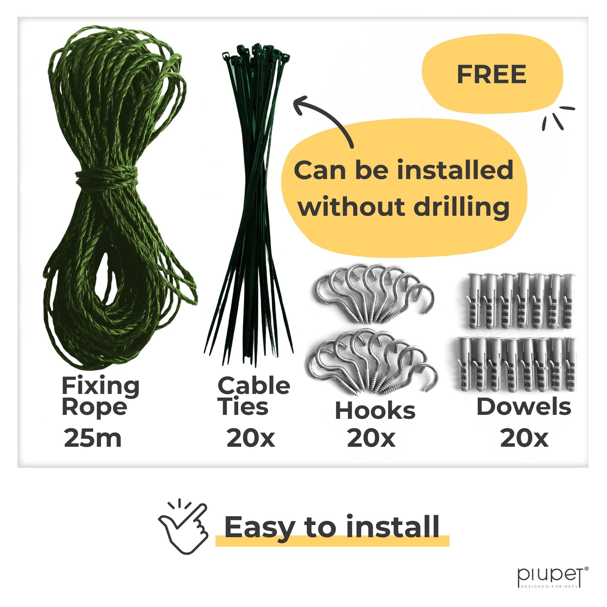 PiuPet® Cat Net Wire-Reinforced I 8x3m I Green I Included Fastening Set I Netting for Balcony and Window I Balcony Netting for Cats - Image 4
