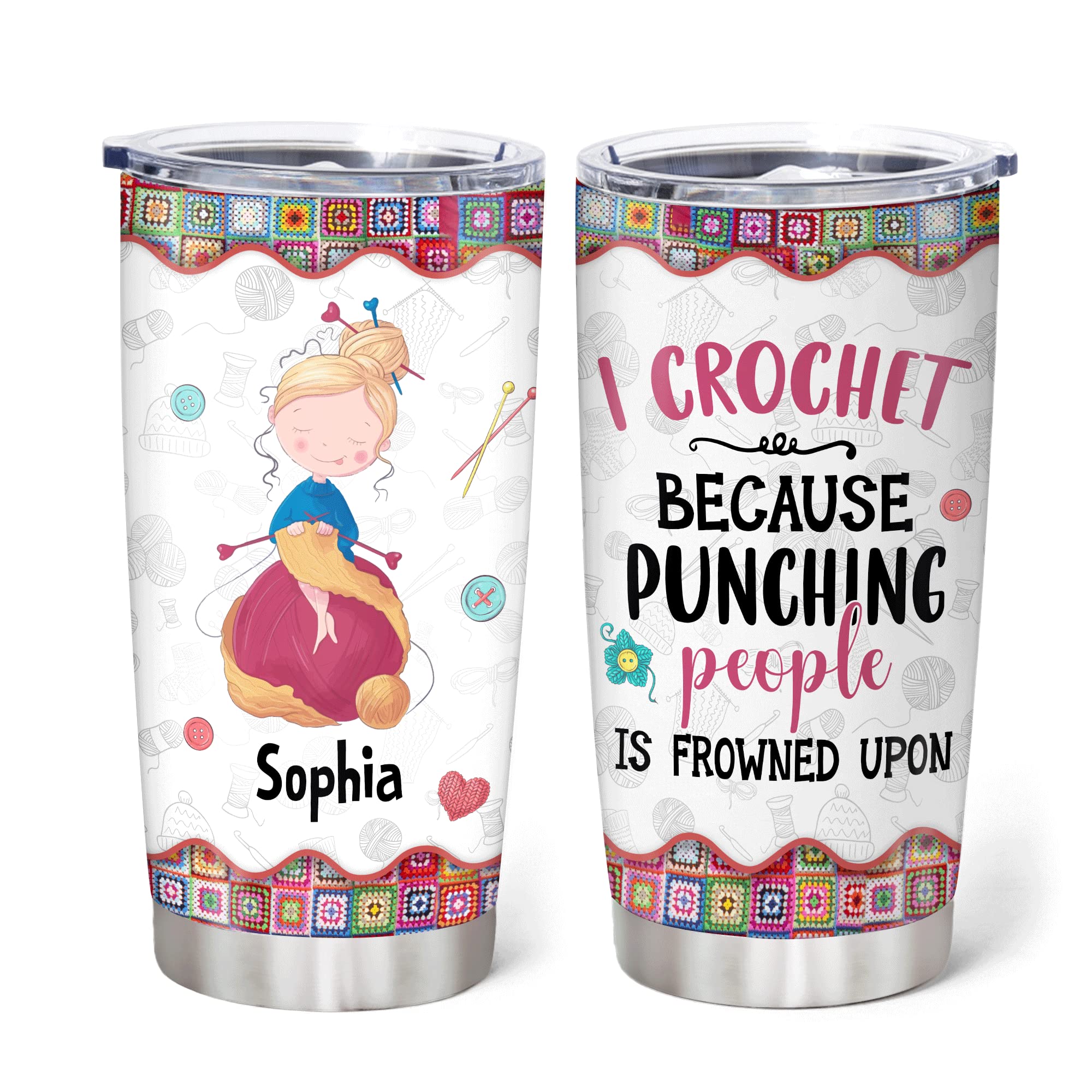 Hyturtle Personalized Crochet Tumbler for Women 20-30 Oz - Yarn Gifts for People Who Like to Crochet - Birthday, Christmas, Thanksgiving Tea Cup Funny Mug