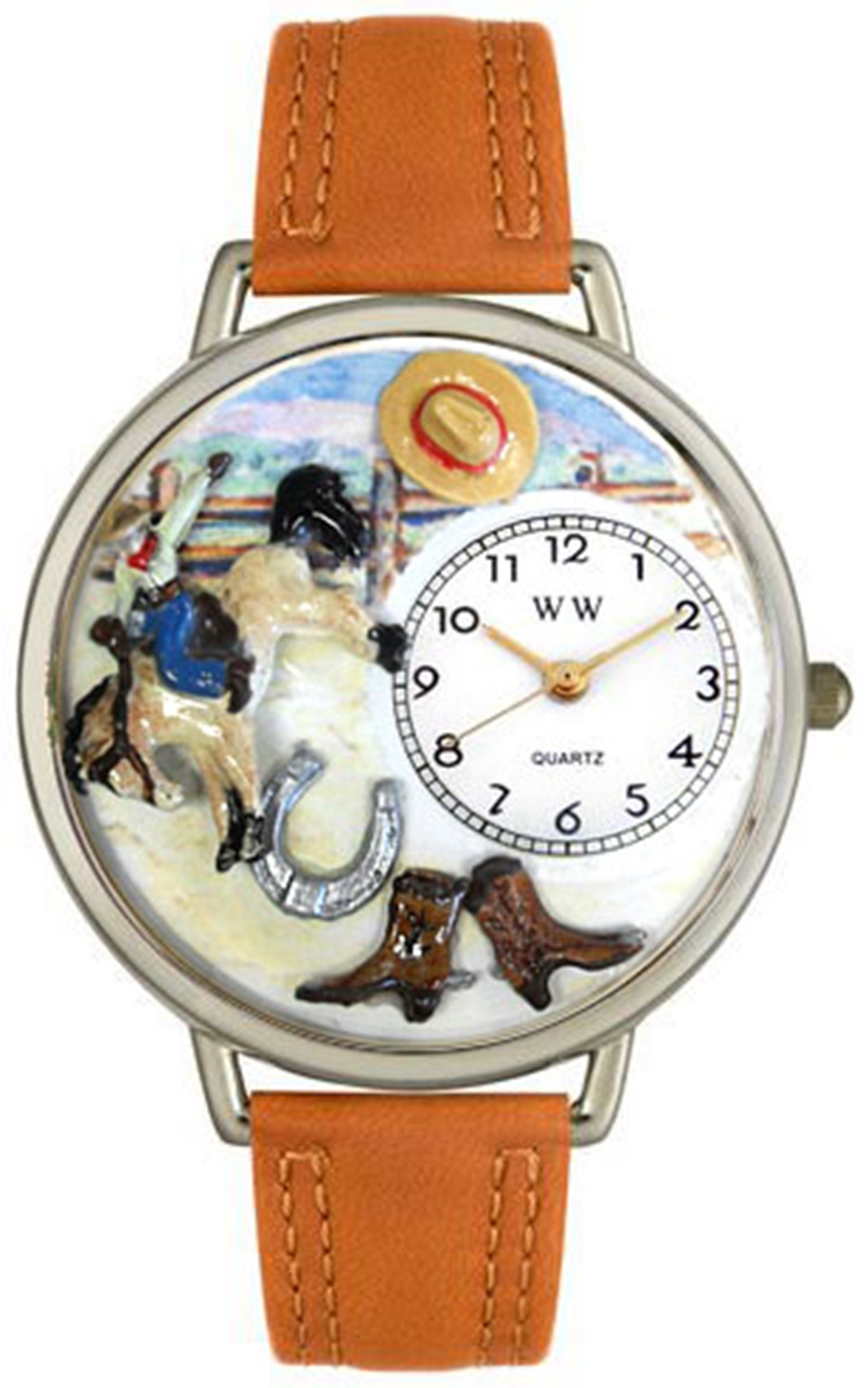 Whimsical Watches Rodeo Tan Leather and Silvertone Unisex Quartz Watch with White Dial Analogue Display and Multicolour Leather Strap U-0110020