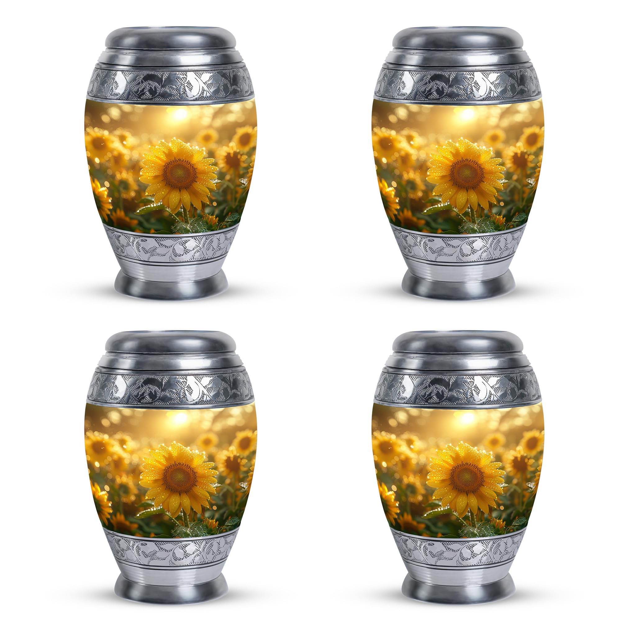 SUBSH Golden Sunshine Dew - 3 Inch - Little Keepsake Urns - Pack Of 4 - Cremation Urn For Adults - Decorative Urn For Male & Female - Small Urns For Human Ashes - Memorial Urn - Mini Urns For Funerals