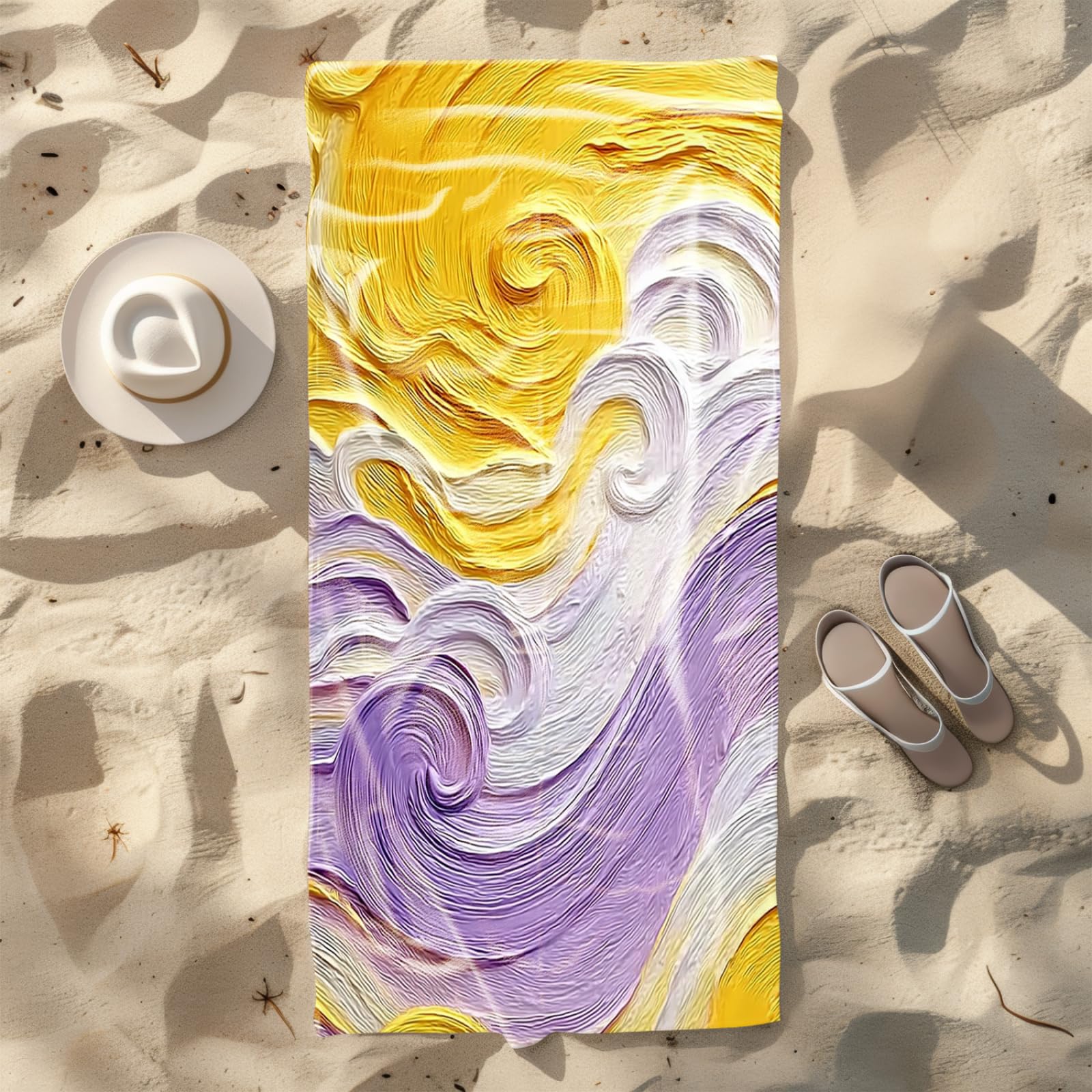 Genérico Toalla Playa 90X180 Patrón Amarillo Púrpura Grande Toallas de Playa Microfibra Ligera Secado Rápido Sin Arena para Mujer Hombre Viajes Vacaciones Natación Camping