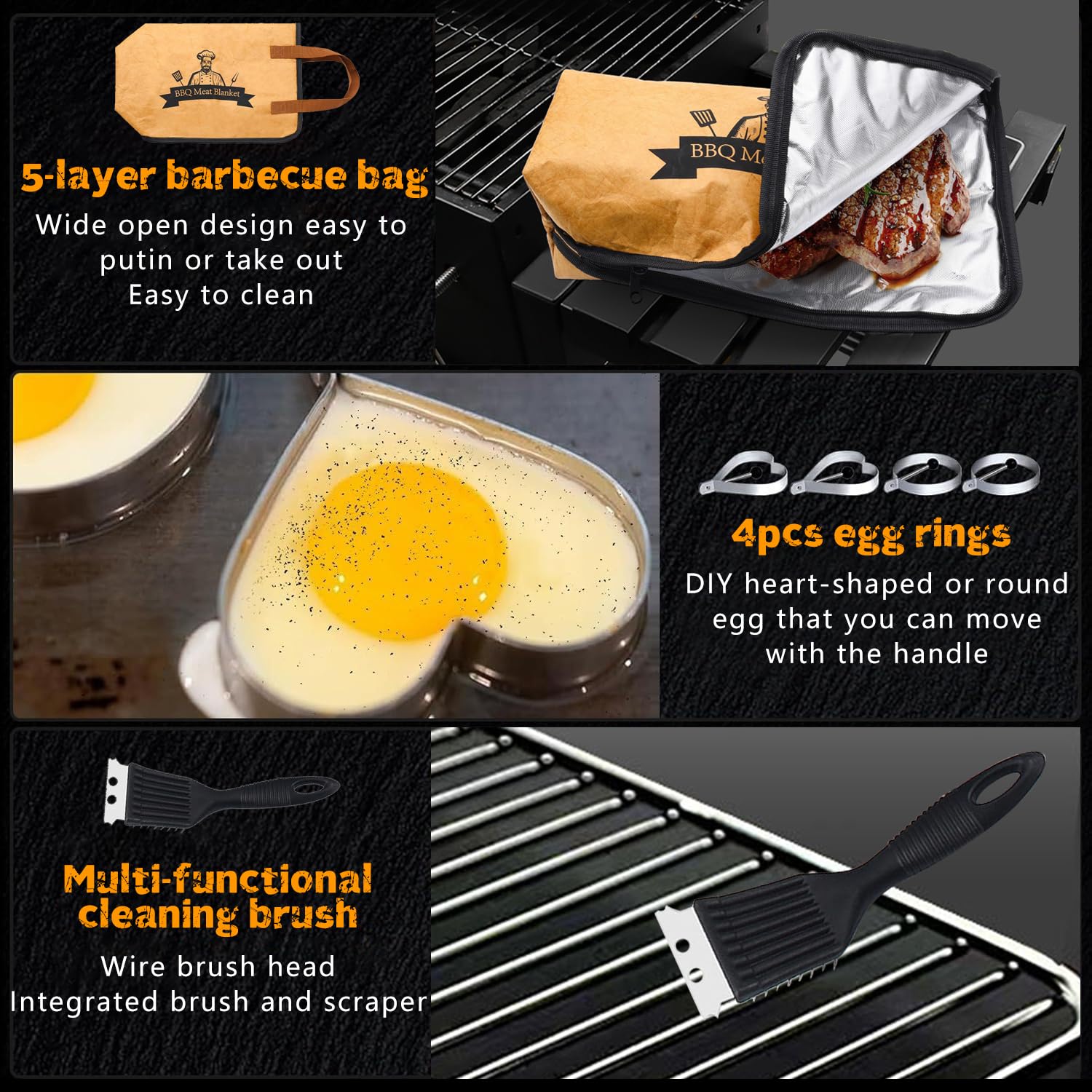 Kit profesional de accesorios para parrilla de barbacoa, juego de herramientas de parrilla de acero inoxidable de 14 piezas con funda de transporte