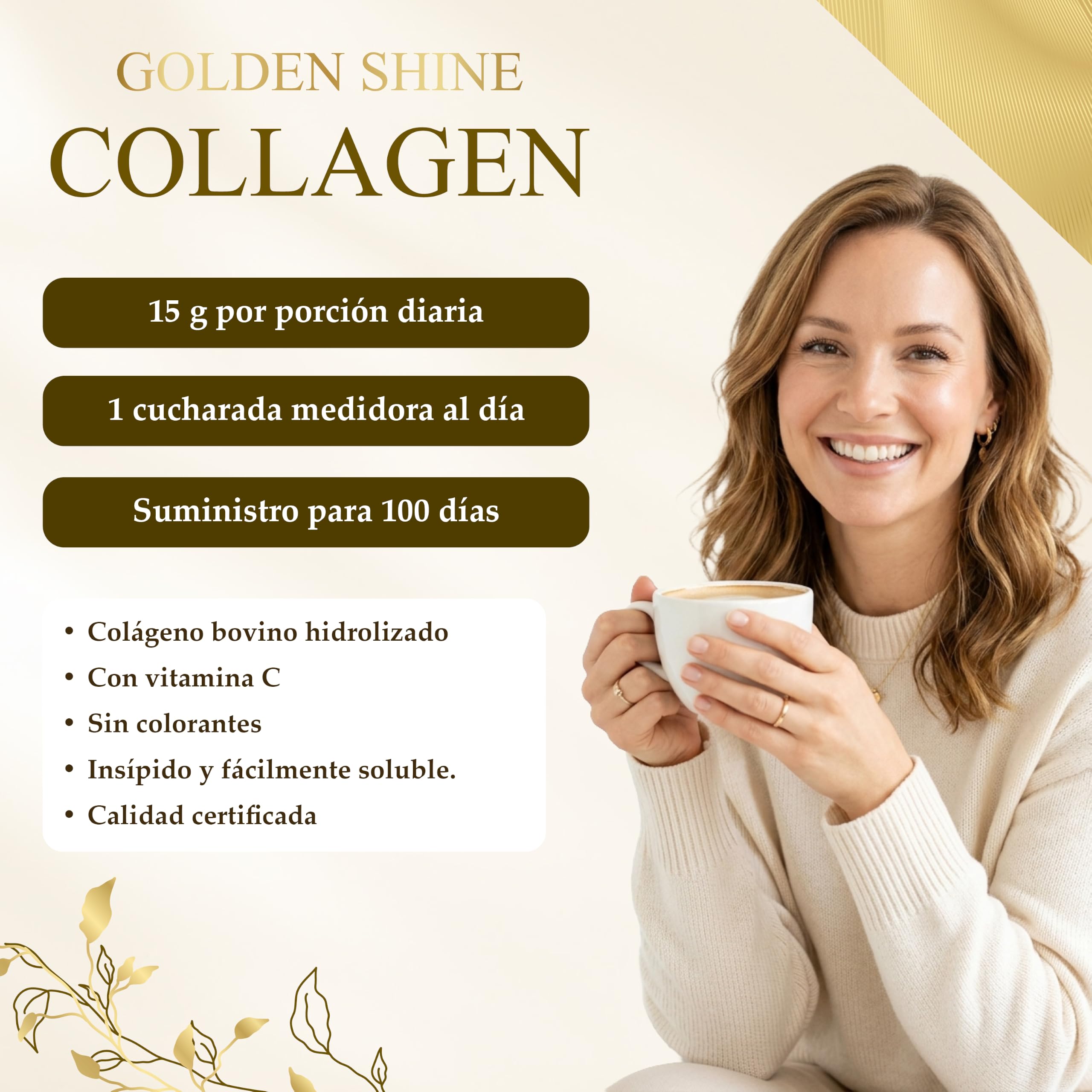 Colágeno hidrolizado en polvo 1500 g péptidos tipo I II y III sabor neutro