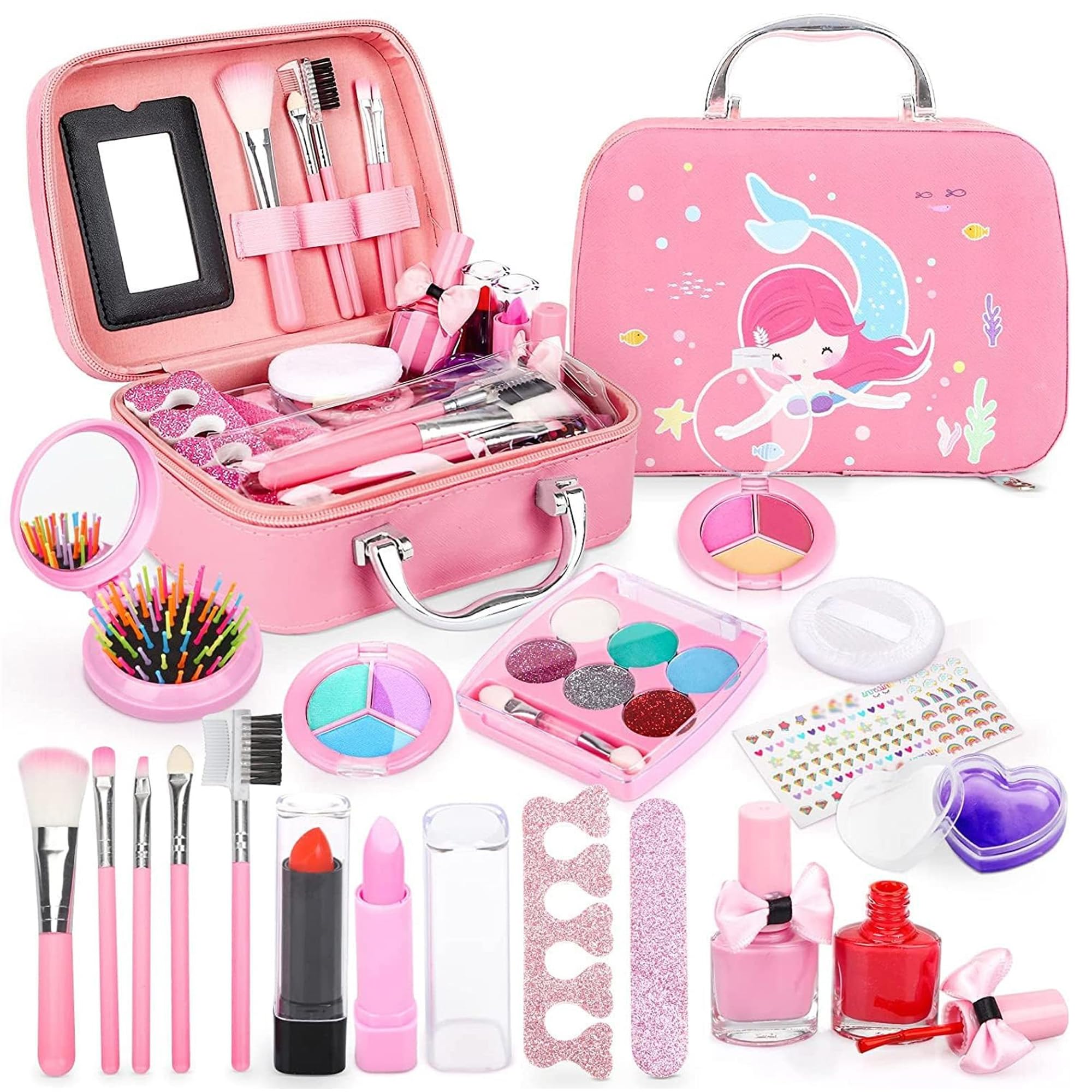 Kidology Kids Makeup Kit for Girl, Unicorn Toys for Girl Real Washable Makeup Girls Princess Play Make Up Toys, Makeup Set for Age 3+ Year Old Christmas & Birthday Gift (Mermaid Suit Case Makeup Set)