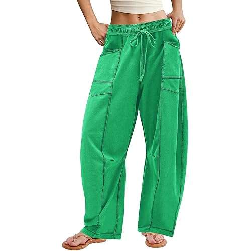 ReachMe Womens Barrel Baggy Sweatpants High Waisted Wide Leg Pants Drawstring Beach Pants Summer Vacation Outfits
