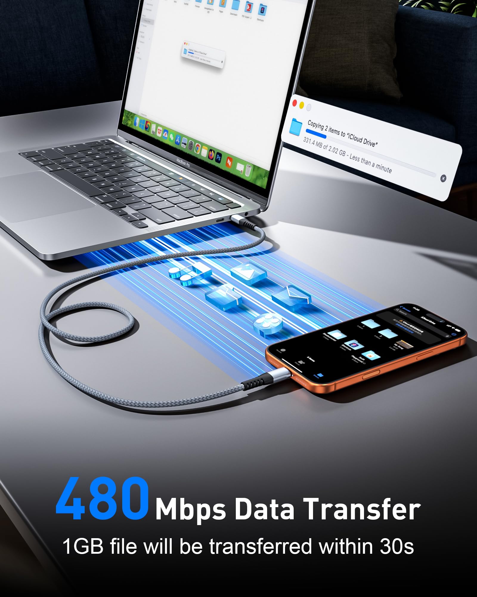 Cavo da USB C a USB C, confezione da 2, 1,8 m, cavo di ricarica rapida tipo C da 60 W, cavo di ricarica USB C intrecciato in nylon per iPhone 17 16 15 Pro Max iPad MacBook Neo Air Pro Samsung S26 S25