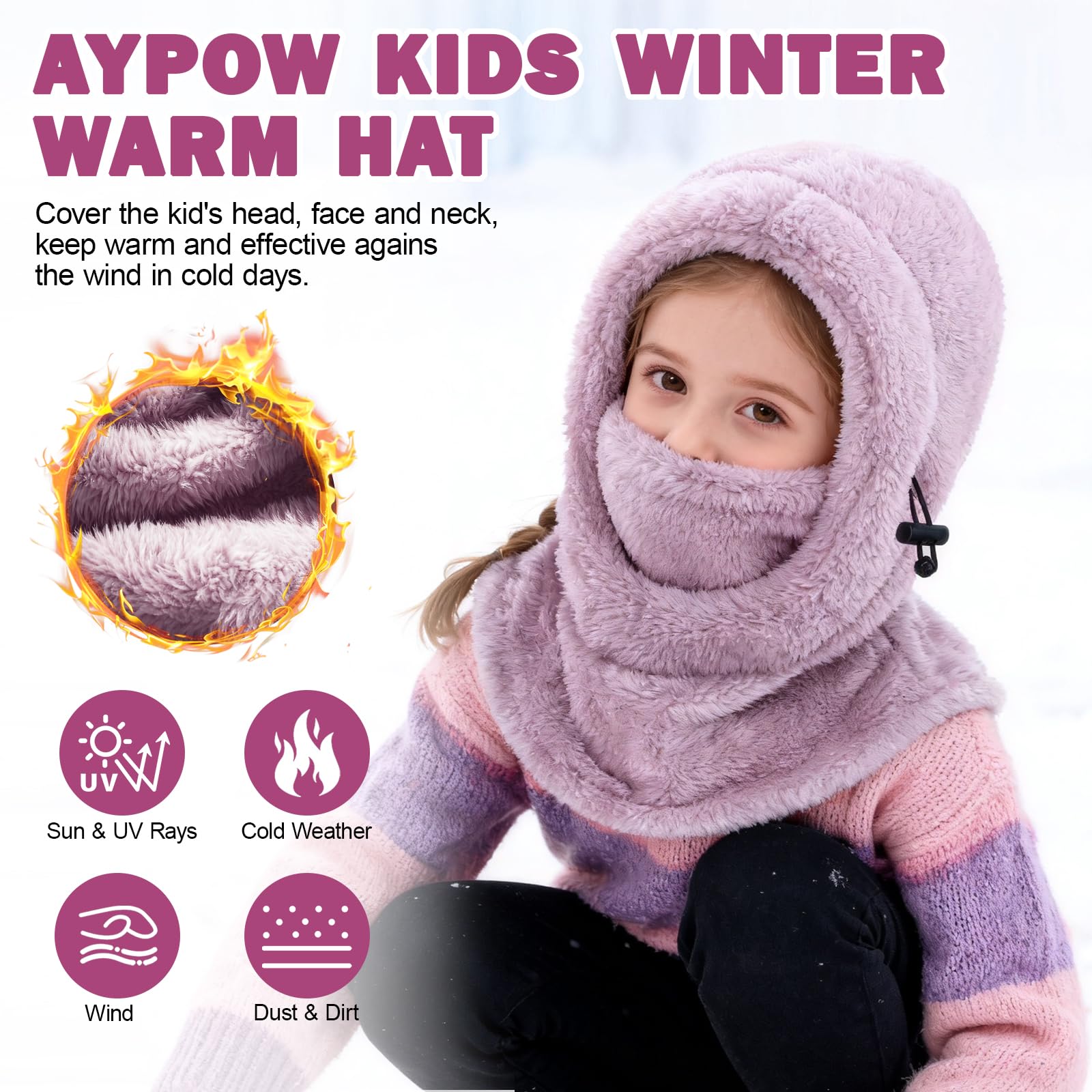 Pasamontañas Térmico de Invierno Niños 3-9,Multifuncional Prueba de Viento Ajustable Máscara De Esquí Ciclismo,Sombreros Gorro Forro Polar Cálido,Calentador de Cuello Mascarilla para Niños Niñas