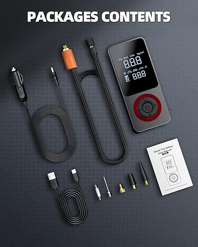 Miniatura 7 de Inflador de neumáticos inalámbrico Compresor de aire portátil, bomba de aire de 150 PSI con batería recargable, medidor de presión de neumáticos,