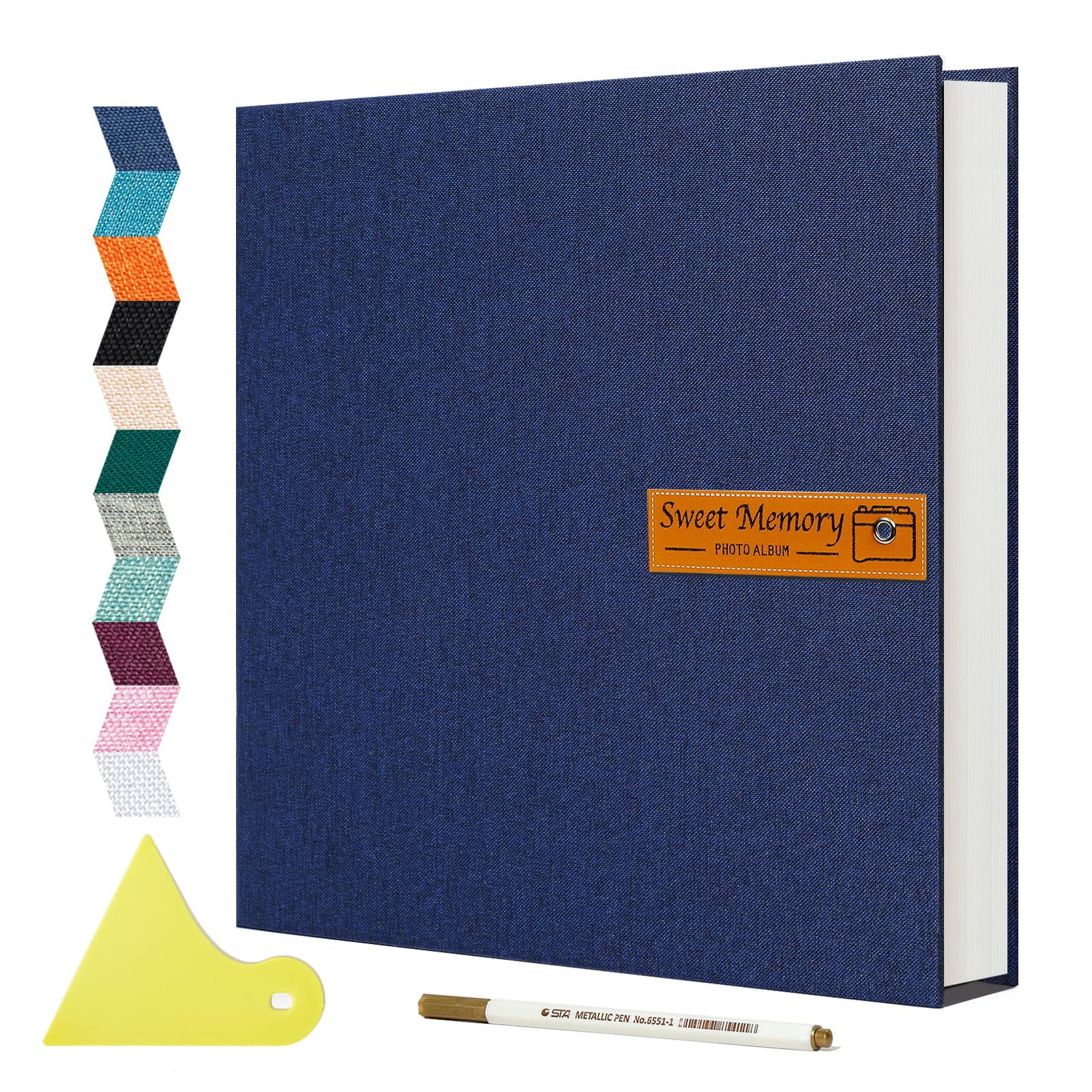 Spbapr Large Photo Album Self Adhesive Magnetic Scrapbook,DIY Scrapbook Album for 4x6 5x7 8x10 Picture,40 Pages Linen Cover Memory Book for Wedding Family Baby, with Metallic Pen and Scraping Plate