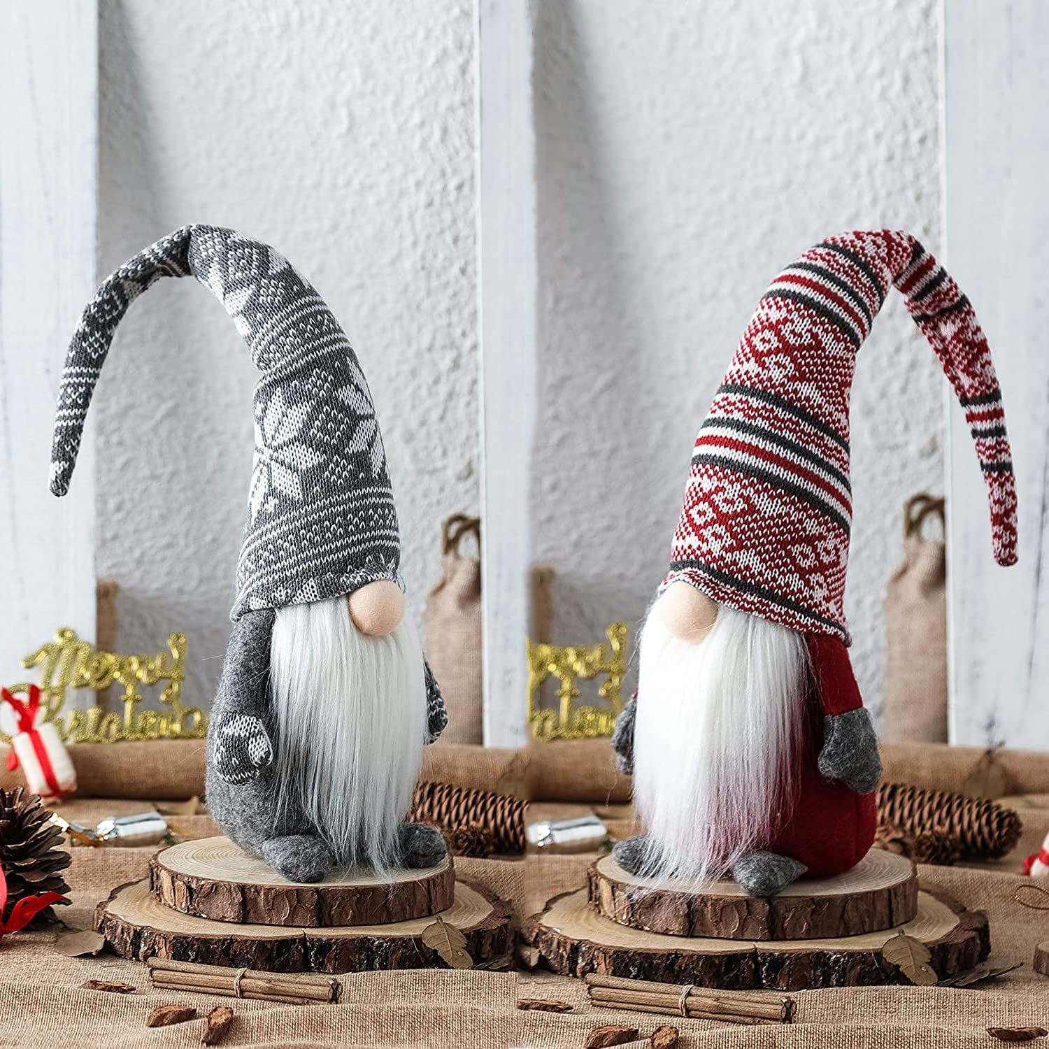 KAHEIGN 3 stuks pluche kerstbeeldjes, 3 kleuren handgemaakte Zweedse tomte kabouter pluche Scandinavische kerstman elf lange benen beeldje voor kerst tafel open haard woondecoratie (46 cm x 16 cm