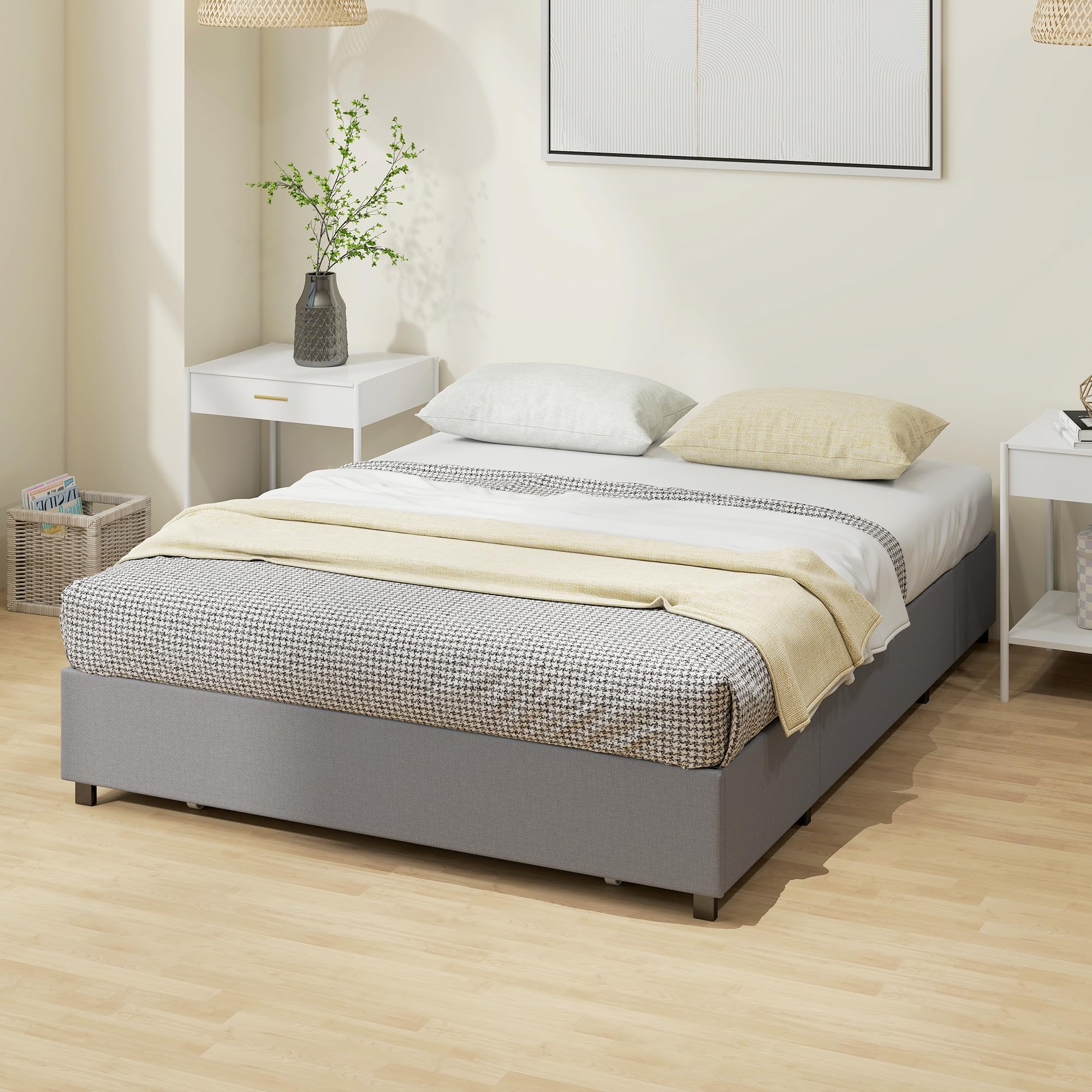 HOMCOM Cama Doble 140x190 cm Estructura de Cama Somier con 3 Cajones y Estructura de Metal Carga 363 kg Gris