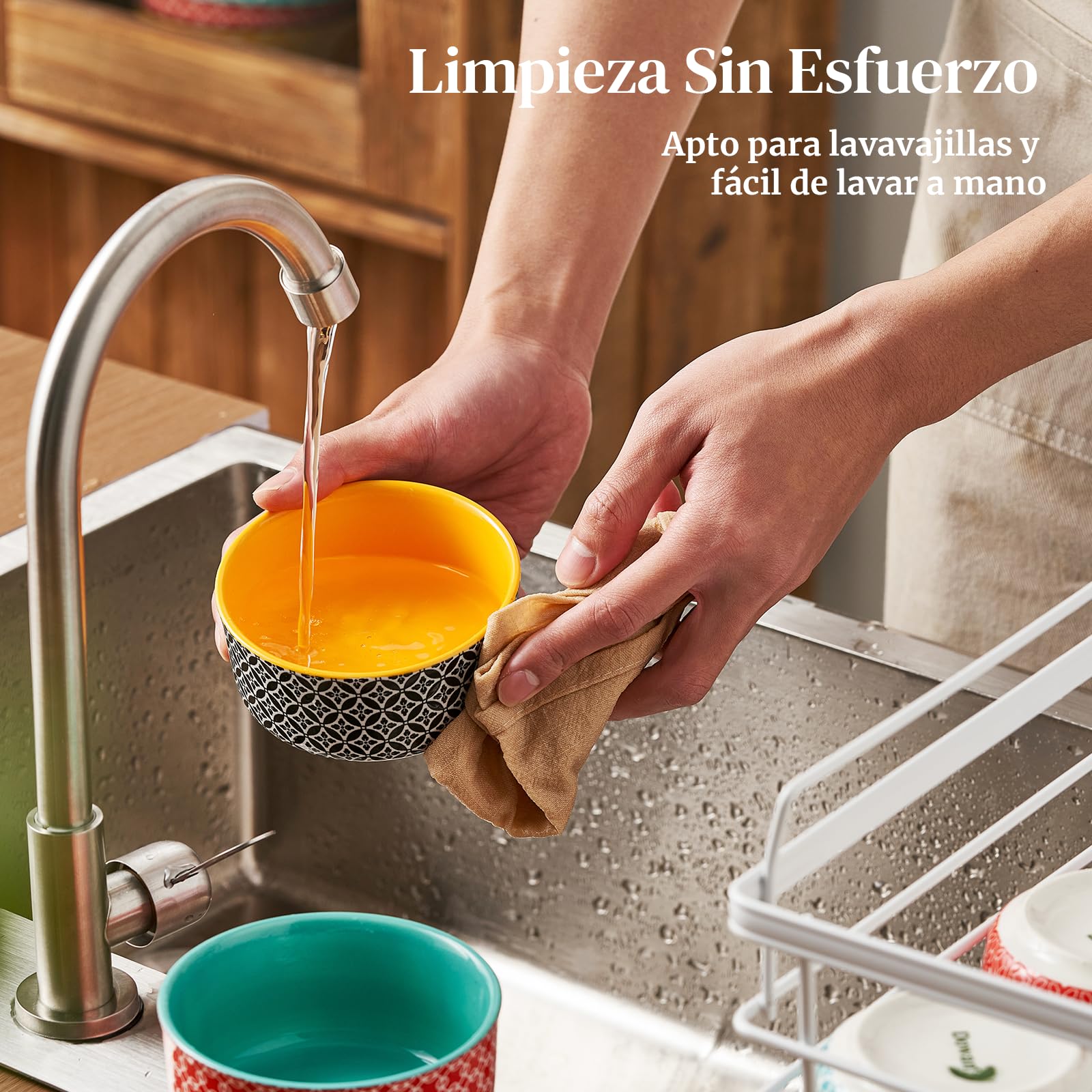 DOWAN Juego de 6 cuencos de porcelana de 180 ml, aptos para horno, para horno pequeño, para microondas, airfryer y lavavajillas, diámetro de 10 cm, multicolor
