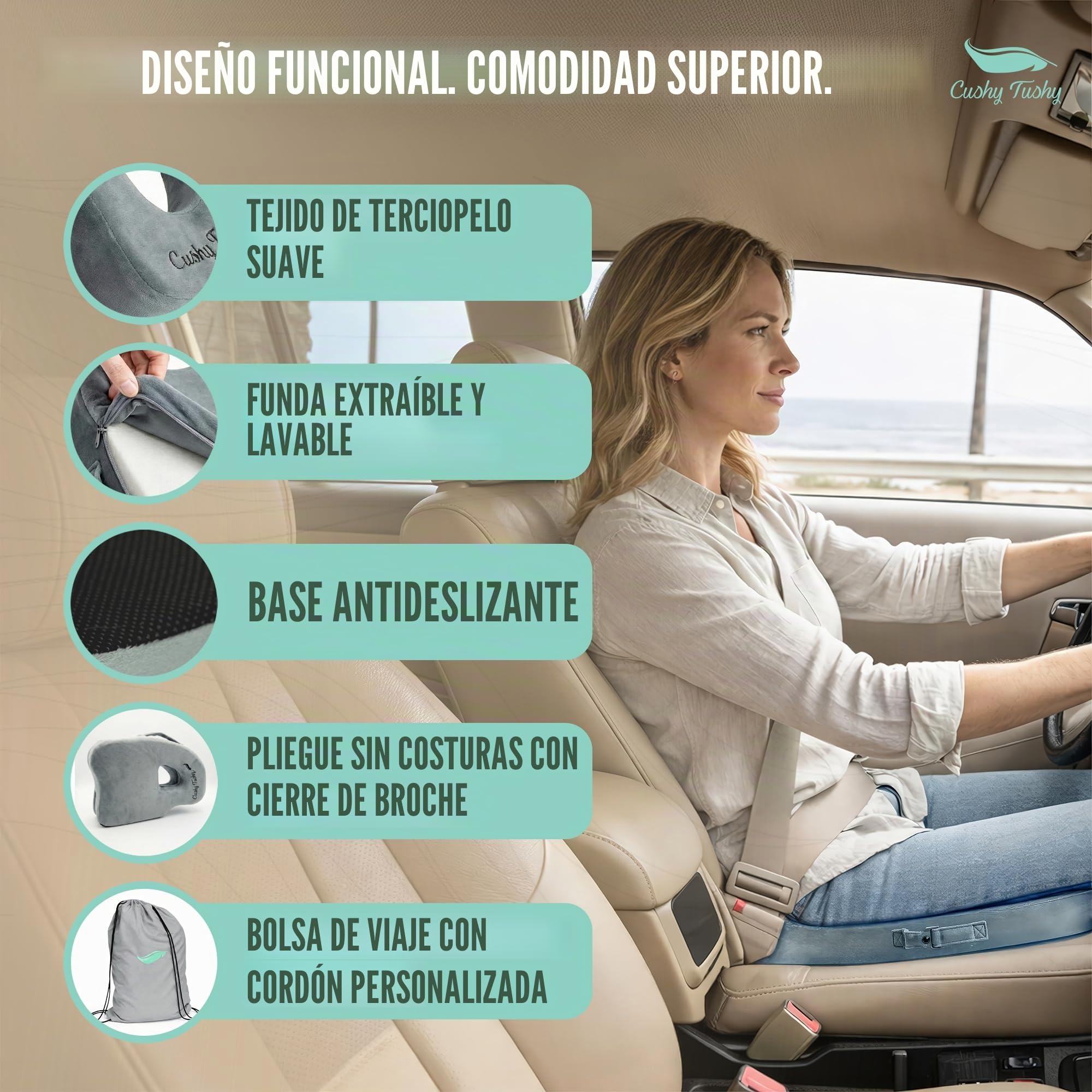 CushyTushy - Cojín piriformis plegable para aliviar el dolor de hueso de la cola para uso en el hogar, sillas de oficina y asientos de coche, cojín de síndrome piriformis