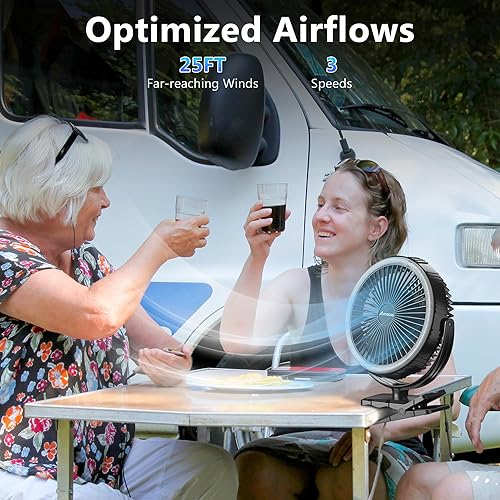Miniatura 2 de AMACOOL Ventilador de camping recargable de 10000 mAh con linterna LED, ventilador portátil de 8 pulgadas con clip para tienda de campaña al aire