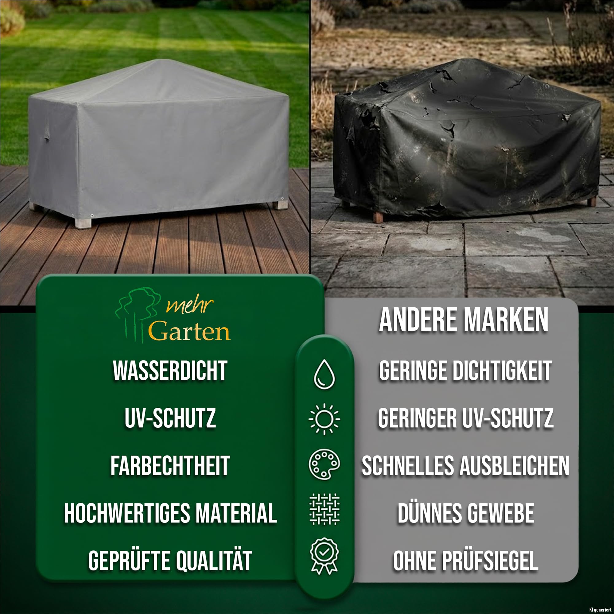 Abdeckung Gartentisch eckig, 265x115x71 cm, grau, Oxford 600D Gewebe, Tischabdeckung wasserdicht, UV-beständig und wetterfest, Schutzhülle Gartenmöbel
