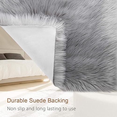 Miniatura 3 de LOCHAS Alfombra mullida ultrasuave, alfombra de pelo sintético de oveja, para el dormitorio, para colocar junto a la cama, para la sala, para el