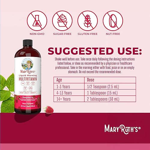 Miniatura 8 de MaryRuth's Liquid Morning Multivitamínico Frambuesa (32 onzas) y suplemento líquido de hierro (baya) | Clean Label Project Verified® | Vegano, sin