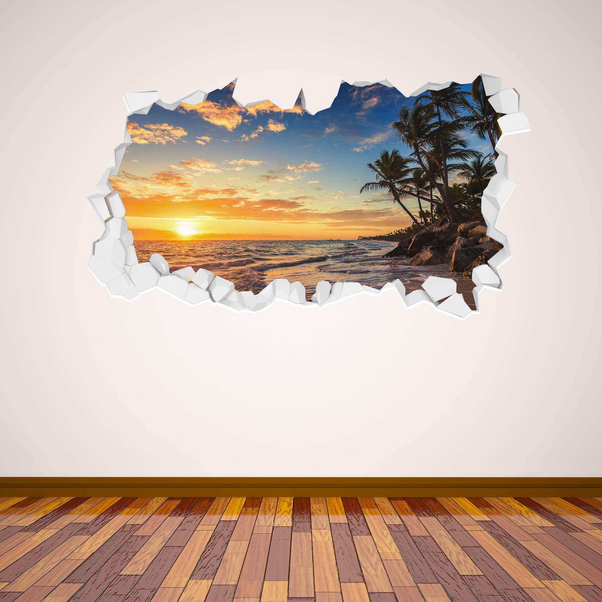 Beautiful Game Multicolor Beach Sunset Broken Wall Sticker Mural Home Art Vinyl Decal (120Cm Width X 60Cm Height)