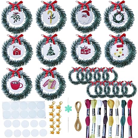 TenDawn Mini Christmas Embroidery Kit Wreath Version for Beginners