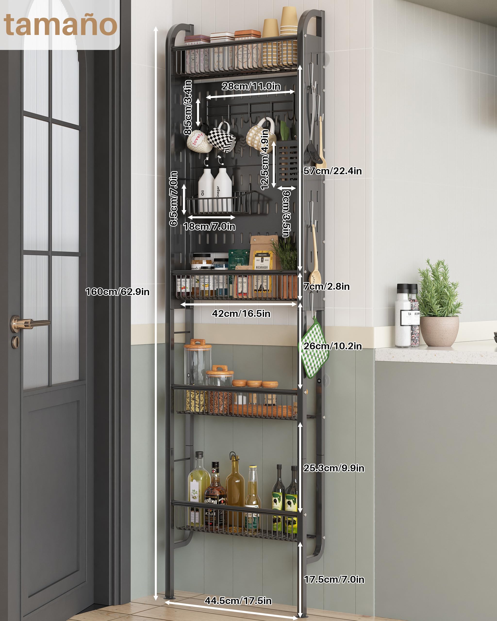 UMDONX Estante Estrecho para Baño de 4 Niveles, Organizador de Metal Estrecho para Baño y Cocina, Multiusos para Espacios Pequeños (Negro)