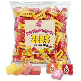 Original Fruit Chews Candy, 2 lb Bulk Pack - Individually Wrapped Assorted Candies for Starburst Fans - Pink, Red, Yellow and Orange Mini Candy for Parties, Buffet, Classroom, Office, Easter