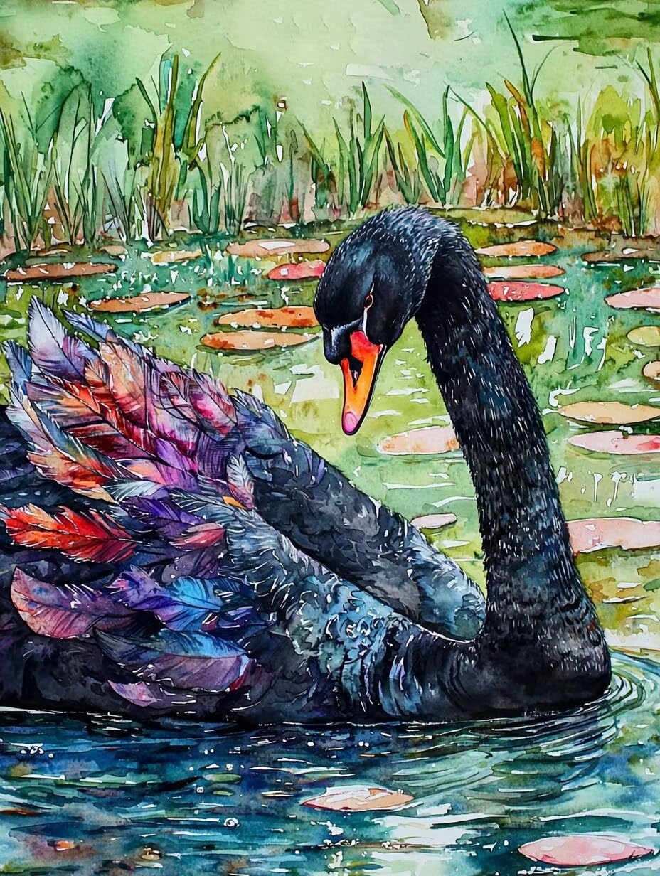 WEISHIWE Cigno nero Dipingere con i Numeri per Adulti, 70x90cm a-340 | Paint by Numbers Kit con Pennelli e Acrilico Pigmento, Fai da te Olio La Pittura di Numeri Kit, Decora la Casa, senza Cornice