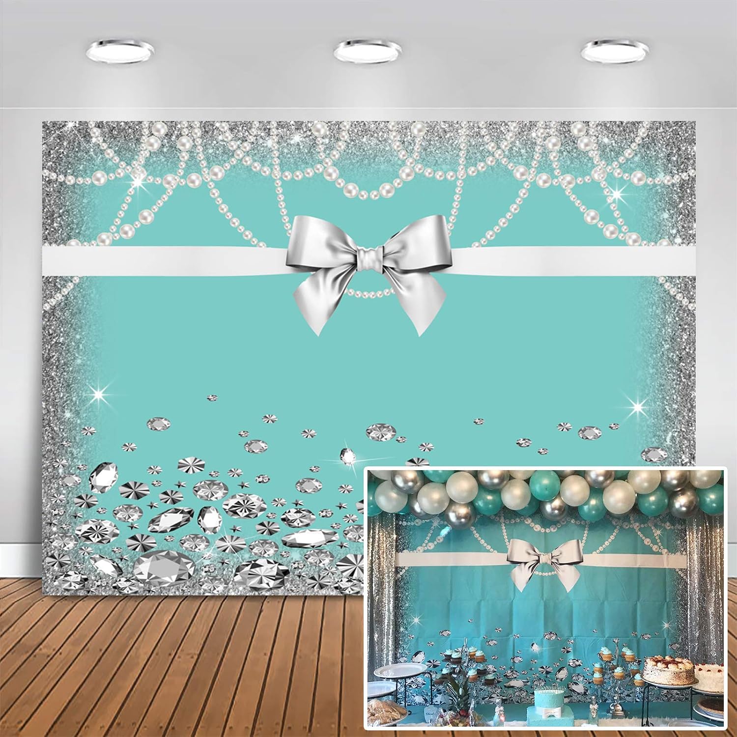 Mocsicka Breakfast Blue Bow-Knot Birthday Backdrop Sweet 16 Turquoise Bow Photography Background 7x5ft Vinyl Bridal Shower Wedding Party Banner Supplies Backdrops