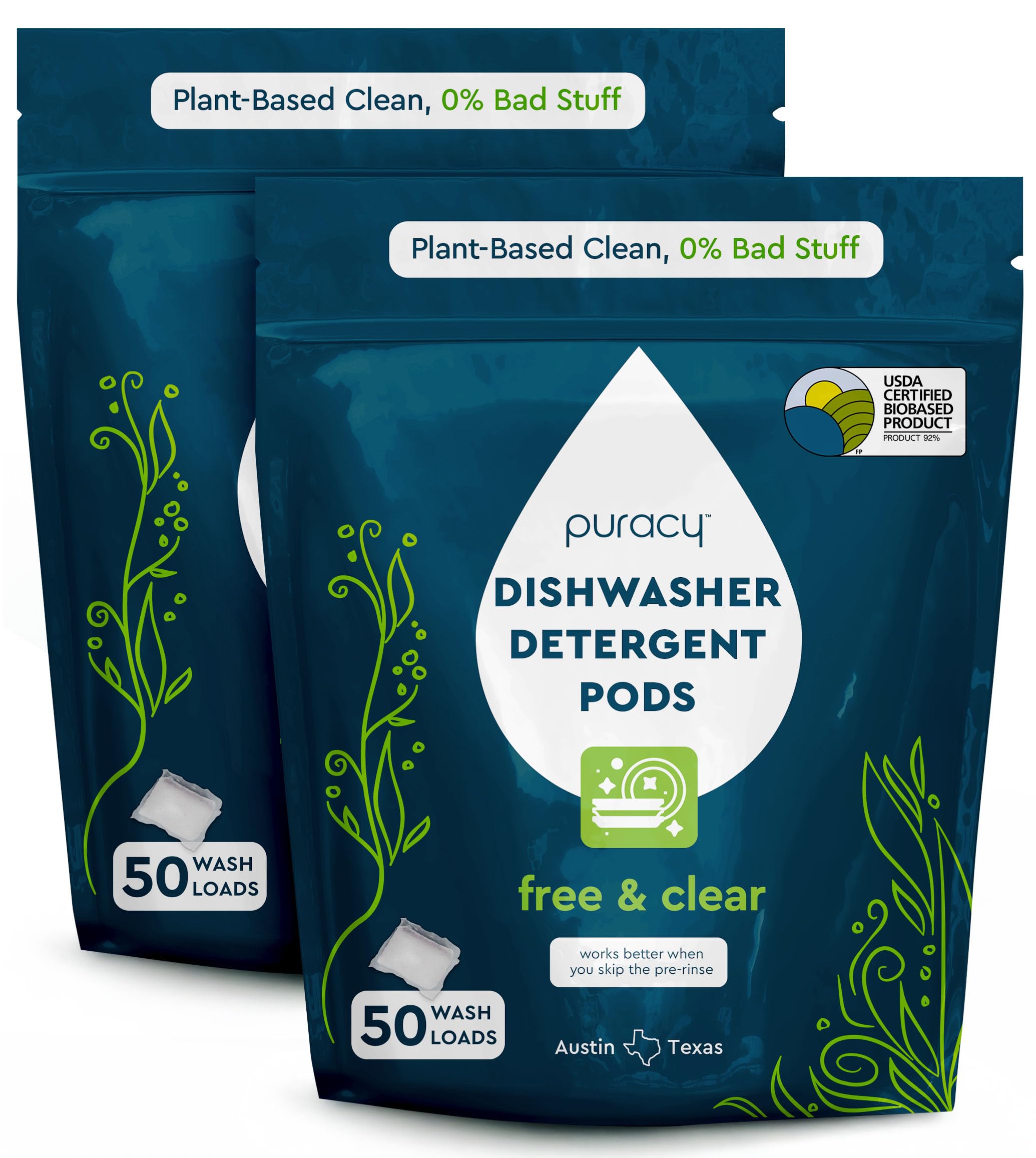 Puracy Dishwasher Pods, Natural Dishwasher Detergent, Free & Clear Dish tabs - Enzyme-Powered, Spot & Residue Free - TikTok Trend Items, Must Haves from TikTok Made Me Buy It (Free & Clear, 100 Count)