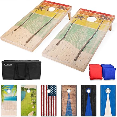 GoSports Juego de cornhole de madera prémium de tamaño reglamentario de 4 x 2 pies, diseños de madera vintage (elige tu estilo)