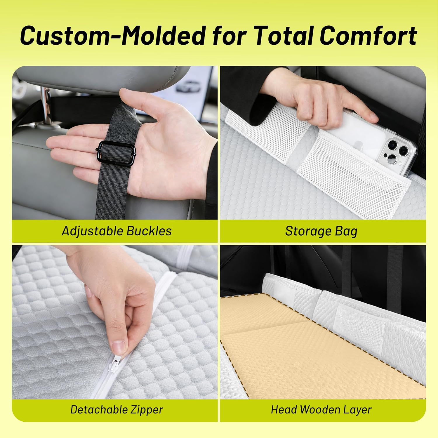 Foldable Car Bed for Compact SUV Non-Inflatable Foam Mattress, Thick Portable Trunk Sleeping Pad, Odorless Cooling Material Air Mattress Alternative for Road Trips & Camp with Earplugs & Eye Mask